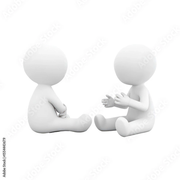 Fototapeta Two 3D figures engaged in a conversation showcasing human communication and interaction in a creative and minimalist style