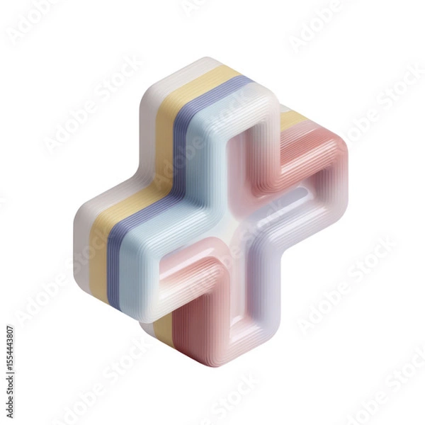 Fototapeta Abstract three-dimensional cross shape with soft pastel colors and smooth curves for modern design projects