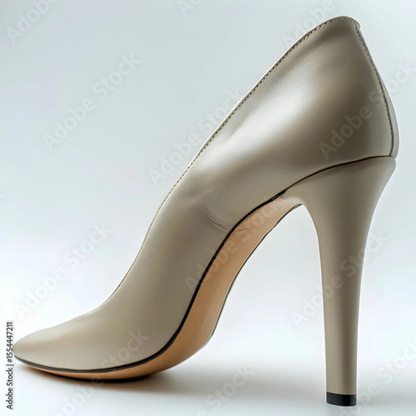 Fototapeta A pair of leather high-heel shoes with a chunky heel, sitting elegantly on a clean white background