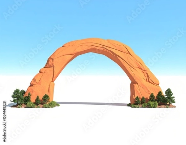 Fototapeta 3D icon of a canyon arch with orange sandstone and open blue sky above, natural formation, isolated