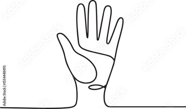 Fototapeta  one-line drawing of an open human hand with fingers spread in continuous black line on white background