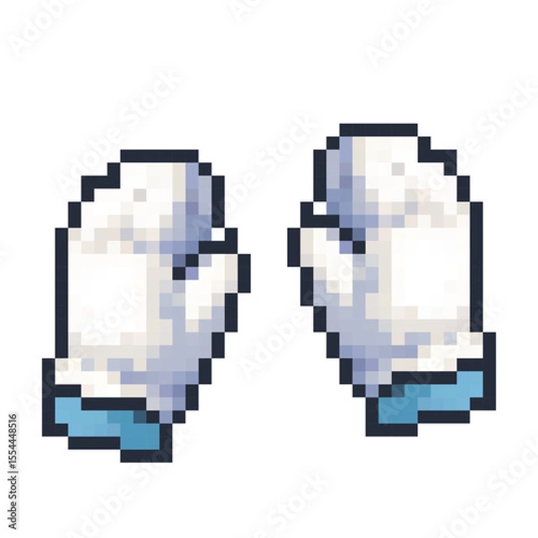 Obraz White mittens with blue cuffs depicted in a playful vector style suitable for winter-themed designs and digital applications