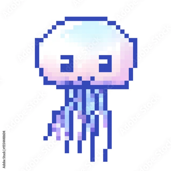 Obraz Colorful pixel art jellyfish swimming gracefully in a serene underwater environment during daytime