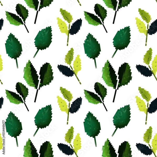 Obraz Colorful vector pattern featuring various styles of green leaves on a white background