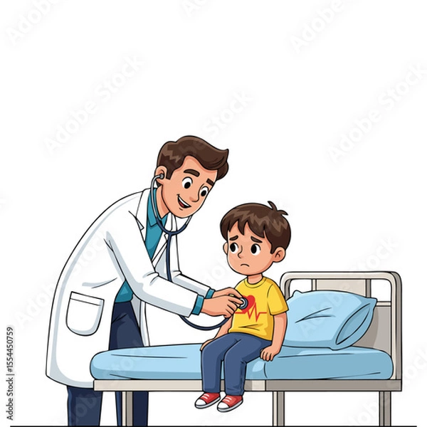 Obraz vector illustration of a male doctor examining a boy