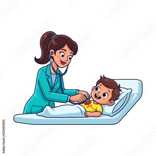 Obraz vector illustration of a female doctor examining a boy