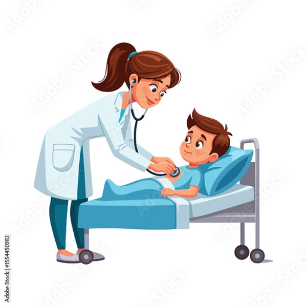 Obraz vector illustration of a female doctor examining a boy