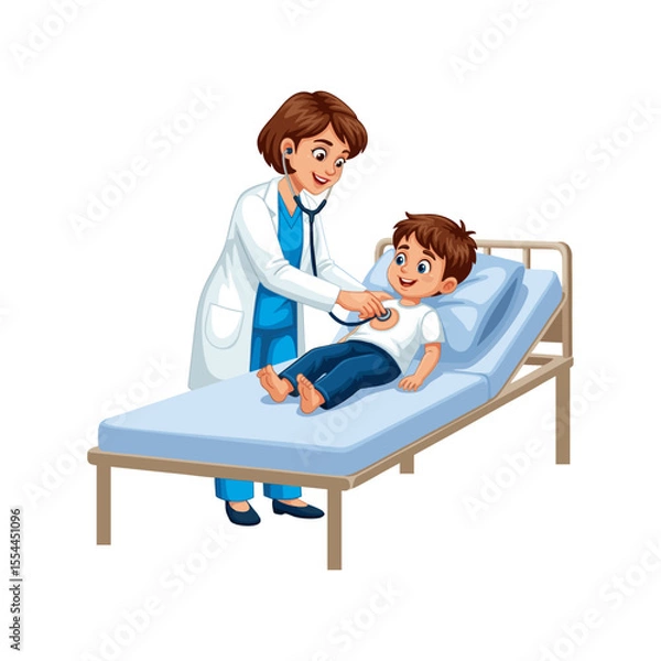 Obraz vector illustration of a female doctor examining a boy