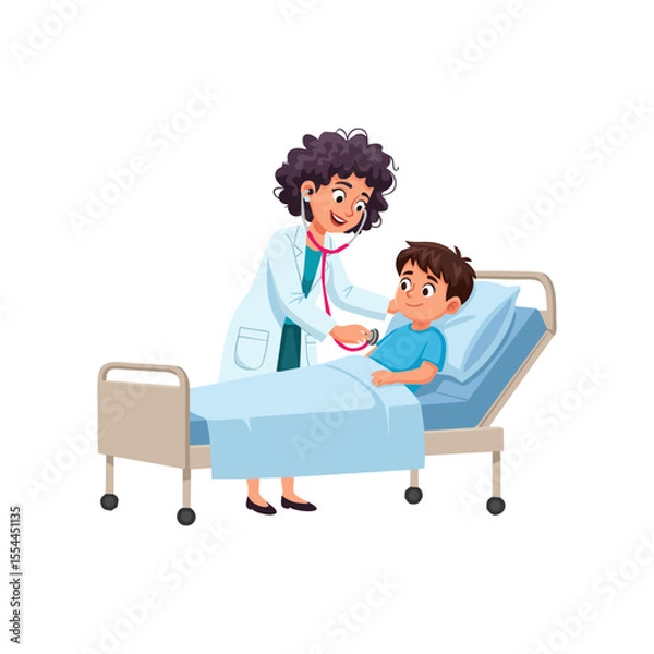 Obraz vector illustration of a female doctor examining a boy