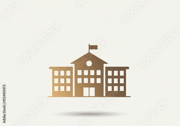 Fototapeta A simple icon of a building with a flag on top and windows on a light background in gold color
