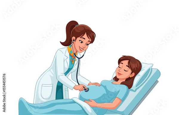 Obraz vector illustration of a doctor examining his pregnant patient