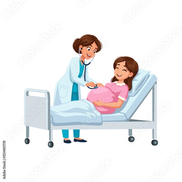 Obraz vector illustration of a doctor examining his pregnant patient