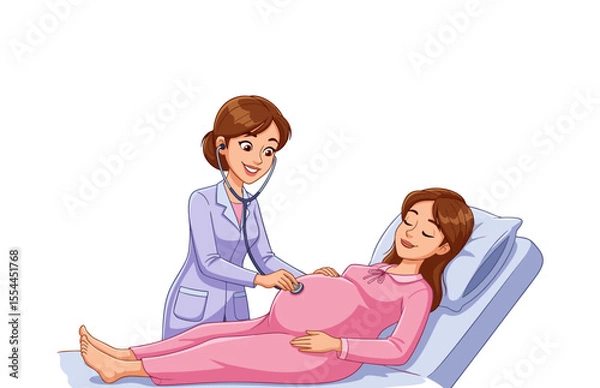 Obraz vector illustration of a doctor examining his pregnant patient