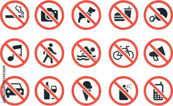 Fototapeta  modern, flat-style prohibition icons in red circles