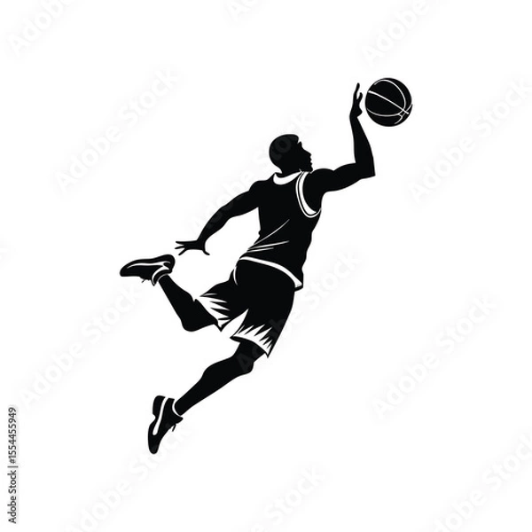 Fototapeta "Basketball Dunk Silhouette Vector – Jumping Player Black and White Design"