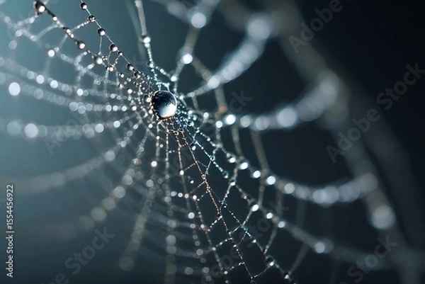Fototapeta Sparkling Dew Drops on a Spiderweb A Macro Shot of Nature's Beauty