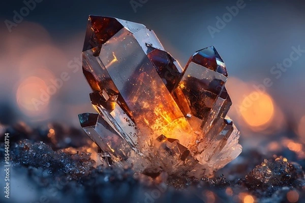 Fototapeta Stunning Brown Smoky Quartz Cluster Geode Specimen Displaying Internal Orange Glow and Crystal Structure