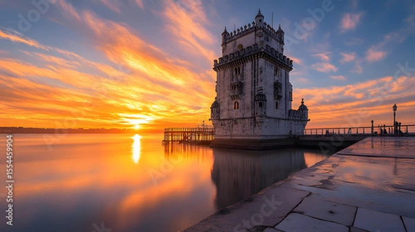 Obraz Illustration of the famous Belem Tower in Lisbon, Portugal. Illustration of popular places in the world.