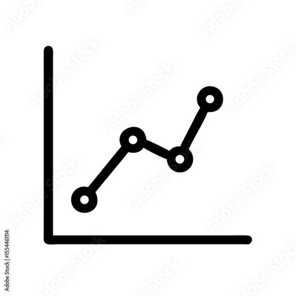 Fototapeta Simple black icon of a line graph with data points, representing statistics, analytics, performance tracking, or financial trends.
