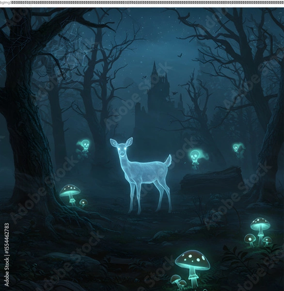 Obraz Enchanted Forest Glowing Deer and Mystical Mushrooms