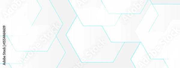 Fototapeta Abstract seamless background with overlapping translucent white hexagons on a light gray to white gradient backdrop.  Clean, minimal, and geometric Ideal for use in tech, corporate, or medical design