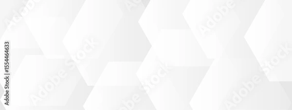 Fototapeta Abstract seamless background with overlapping translucent white hexagons on a light gray to white gradient backdrop.  Clean, minimal, and geometric Ideal for use in tech, corporate, or medical design