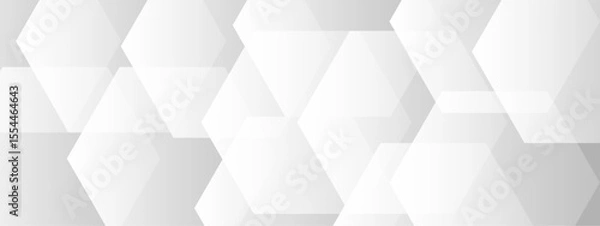 Fototapeta Abstract seamless background with overlapping translucent white hexagons on a light gray to white gradient backdrop.  Clean, minimal, and geometric Ideal for use in tech, corporate, or medical design