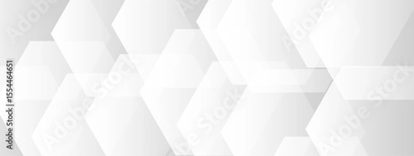 Fototapeta Abstract seamless background with overlapping translucent white hexagons on a light gray to white gradient backdrop.  Clean, minimal, and geometric Ideal for use in tech, corporate, or medical design