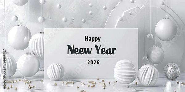 Obraz White-Themed New Year Card 2026