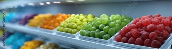 Fototapeta Showcase, CBG gummies, Illuminated shelf, Health store setting