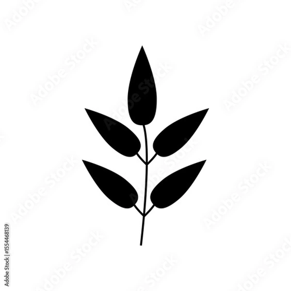 Fototapeta branch with leaves vector silhouette isolated on white background 