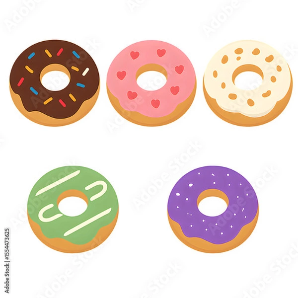 Fototapeta Flat Style Donut Set with Colorful Frosting and Toppings on Transparent Background