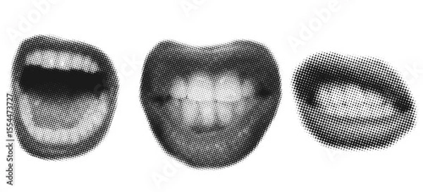 Obraz Set of screaming  female mouths in retro halftone style,trendy collage elements cut out from paper