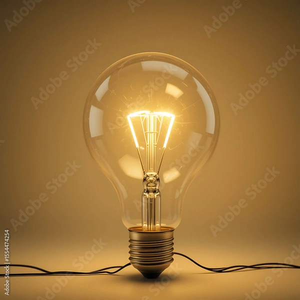 Fototapeta Glowing electric light bulb on a dark background, a bright concept of innovation and ideas