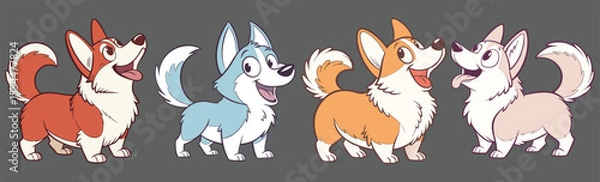 Fototapeta Cartoon corgi and husky vector dog vector.