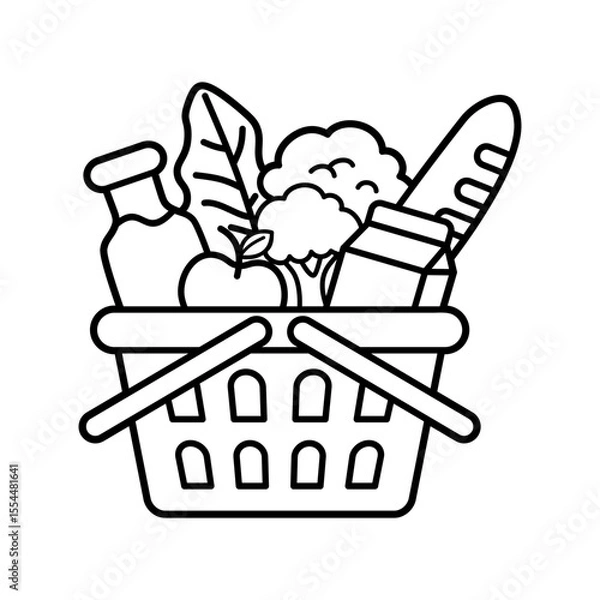 Obraz Groceries icon. Full basket of food, grocery shopping icon vector