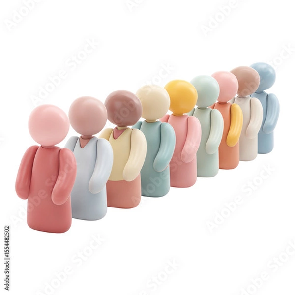 Fototapeta Colorful Line of Stylized Human Figurines Representing Diversity and Connection in Modern Design