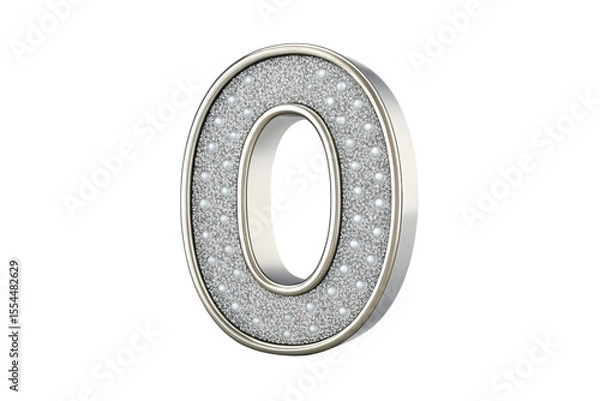 Fototapeta Luxurious number zero decorated with pearls and glitter isolated on transparent background