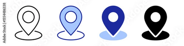 Fototapeta Set of Vector Black and Blue location pin icons. Map marker pointer symbols, GPS location. Navigation map, location navigation icon, geo location point