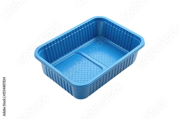 Fototapeta Blue plastic food container with ribbed sides and textured base isolated on transparent background