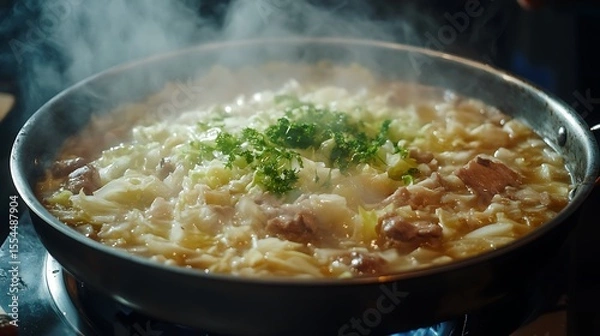 Obraz Stewed cabbage with meat in pan