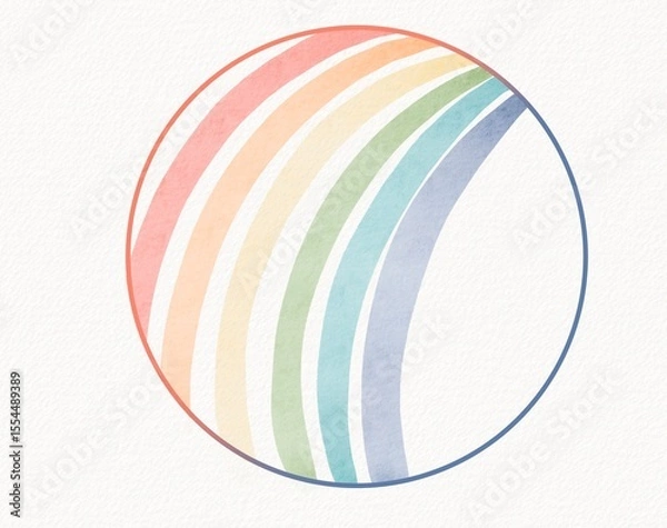 Fototapeta Minimal pastel rainbow lines within a circular form, painted with soft watercolor texture and clean design for backgrounds