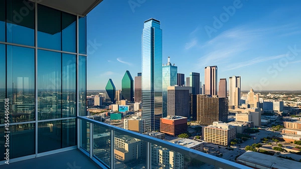 Obraz Raymond Tower in Dallas, Texas, with the city skyline behind it. Illustration of popular places in the world.