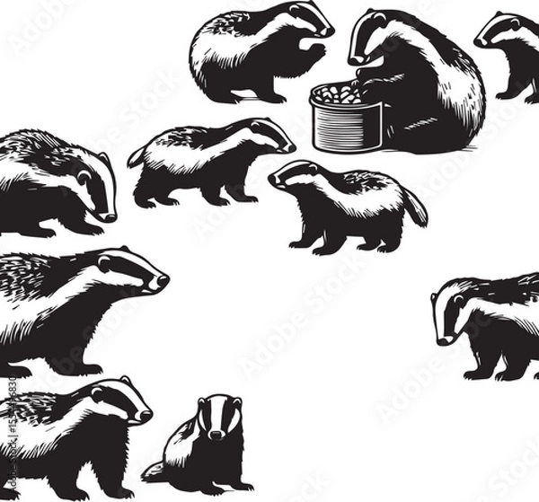 Fototapeta Honey Badger Vector in black and white 