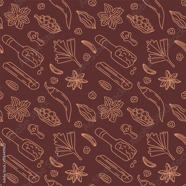 Fototapeta Seamless Pattern of Indian Spices Outline
