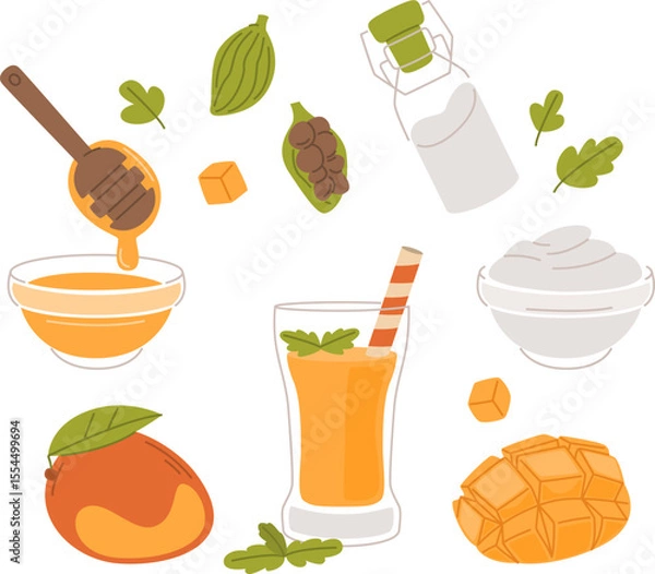 Fototapeta Mango Lassi Ingredients and Drink Illustration