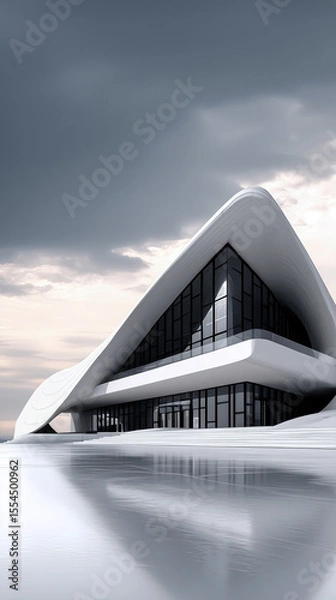 Fototapeta Abstract and modern Architecture, White with black details,