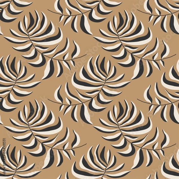Fototapeta Trendy minimalist seamless botanical pattern with abstract creative hand drawn composition