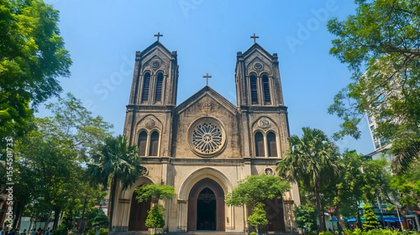 Obraz Illustration of St. Joseph Cathedral in Hanoi, Vietnam. Illustration of popular places in the world.