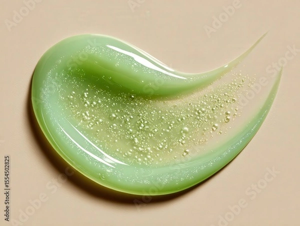 Fototapeta Translucent Green Serum Smear on Cream Backdrop Showcasing Texture